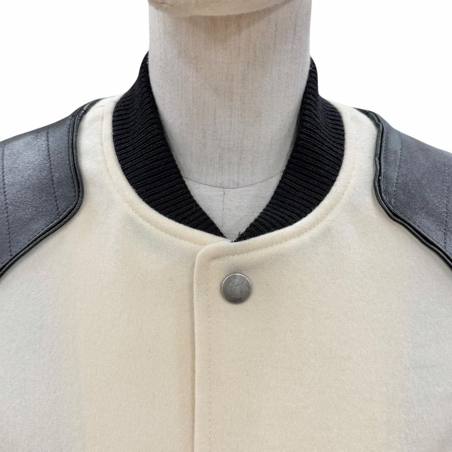 Saint Laurent Paris Wool Lambskin Back Heaven Varsity Jacket White Black 38 — view 4