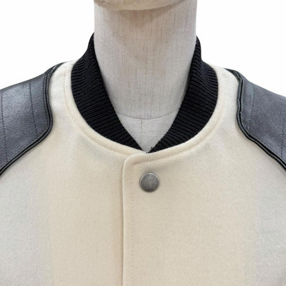 Saint Laurent Paris Wool Lambskin Back Heaven Varsity Jacket White Black 38 — view 4