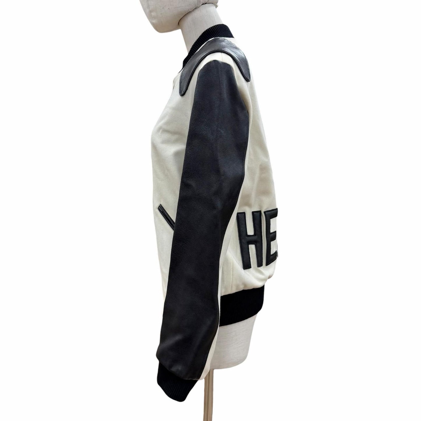 Saint Laurent Paris Wool Lambskin Back Heaven Varsity Jacket White Black 38 — view 2