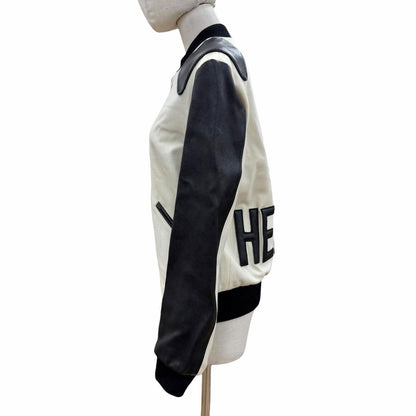 Saint Laurent Paris Wool Lambskin Back Heaven Varsity Jacket White Black 38 — view 2