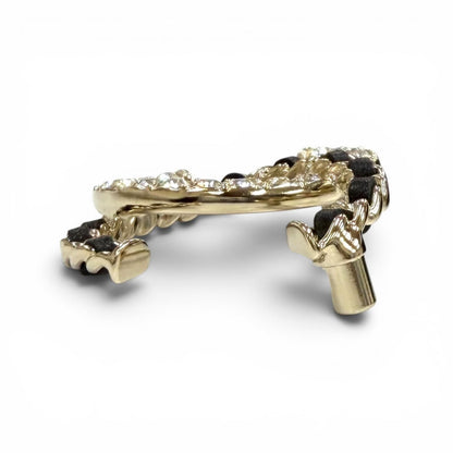 Chanel CC Logo Rhinestone Leather Chain Brooch Gold Black — view 4
