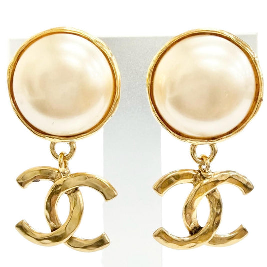 Chanel Vintage CC Logo Faux Pearl Swing Earrings Gold