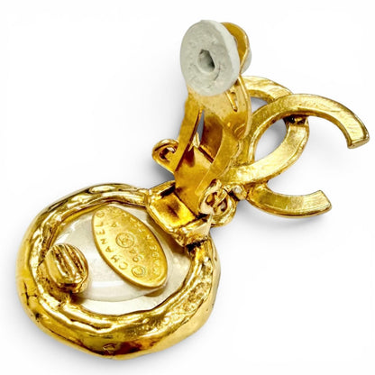 Chanel Vintage CC Logo Faux Pearl Swing Earrings Gold — view 4