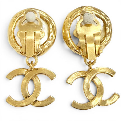 Chanel Vintage CC Logo Faux Pearl Swing Earrings Gold — view 3