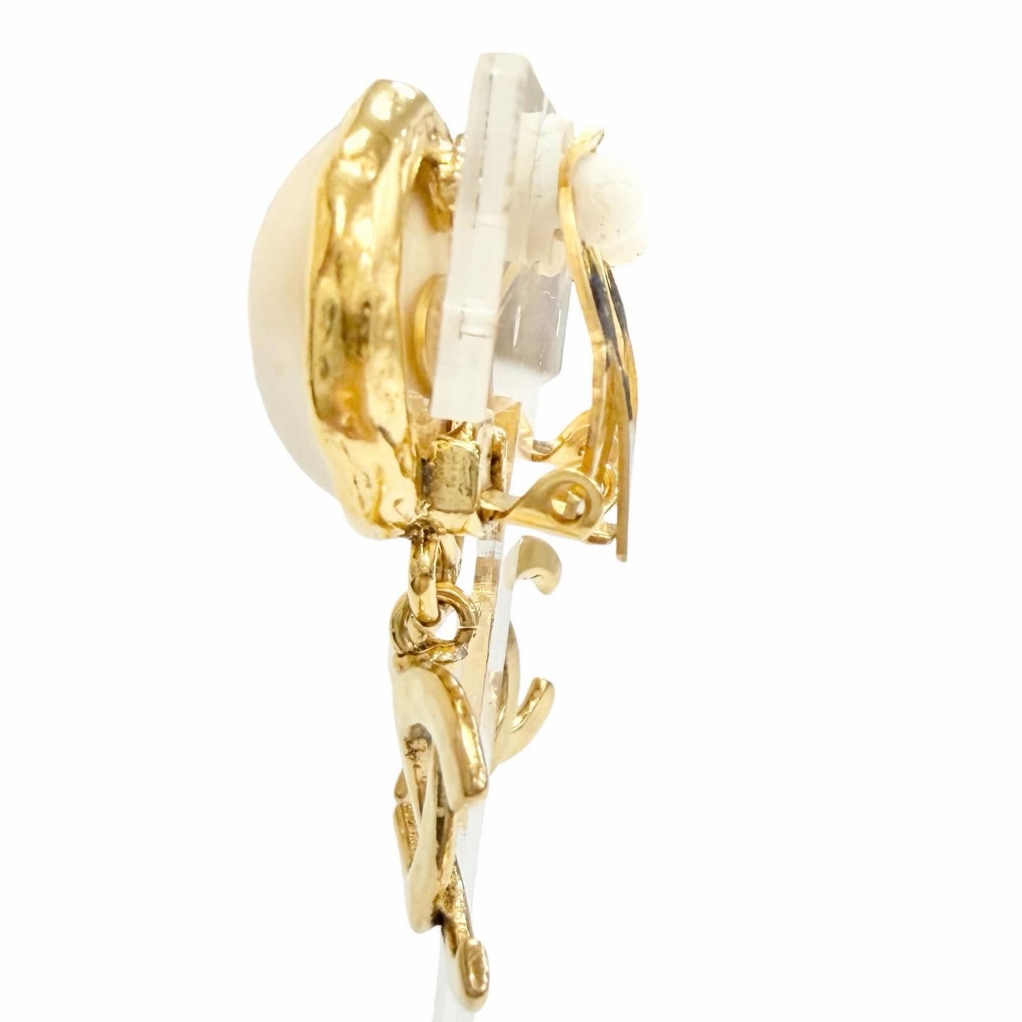 Chanel Vintage CC Logo Faux Pearl Swing Earrings Gold — view 2