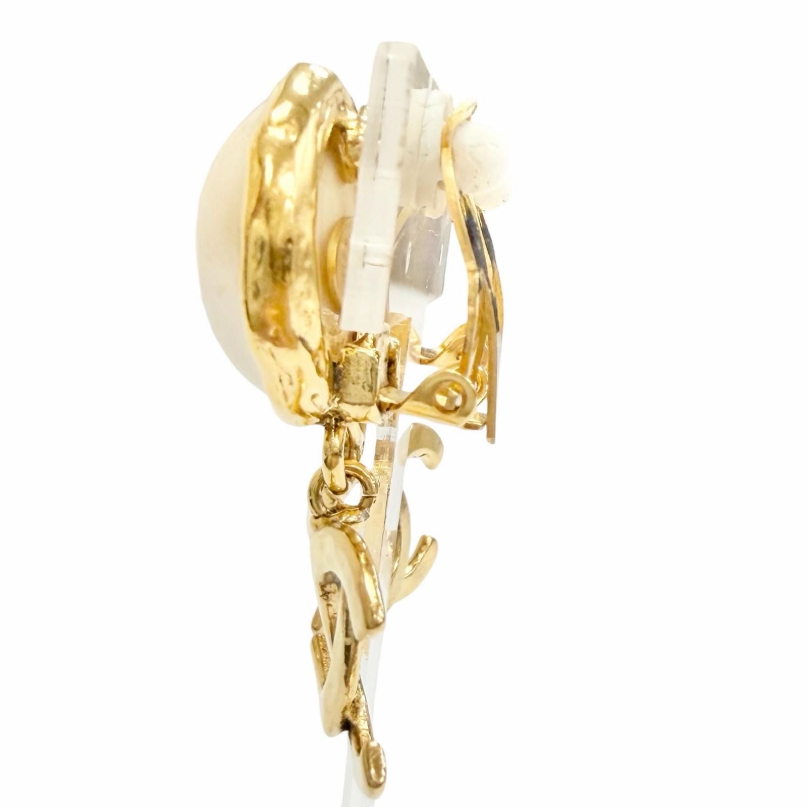 Chanel Vintage CC Logo Faux Pearl Swing Earrings Gold — view 2