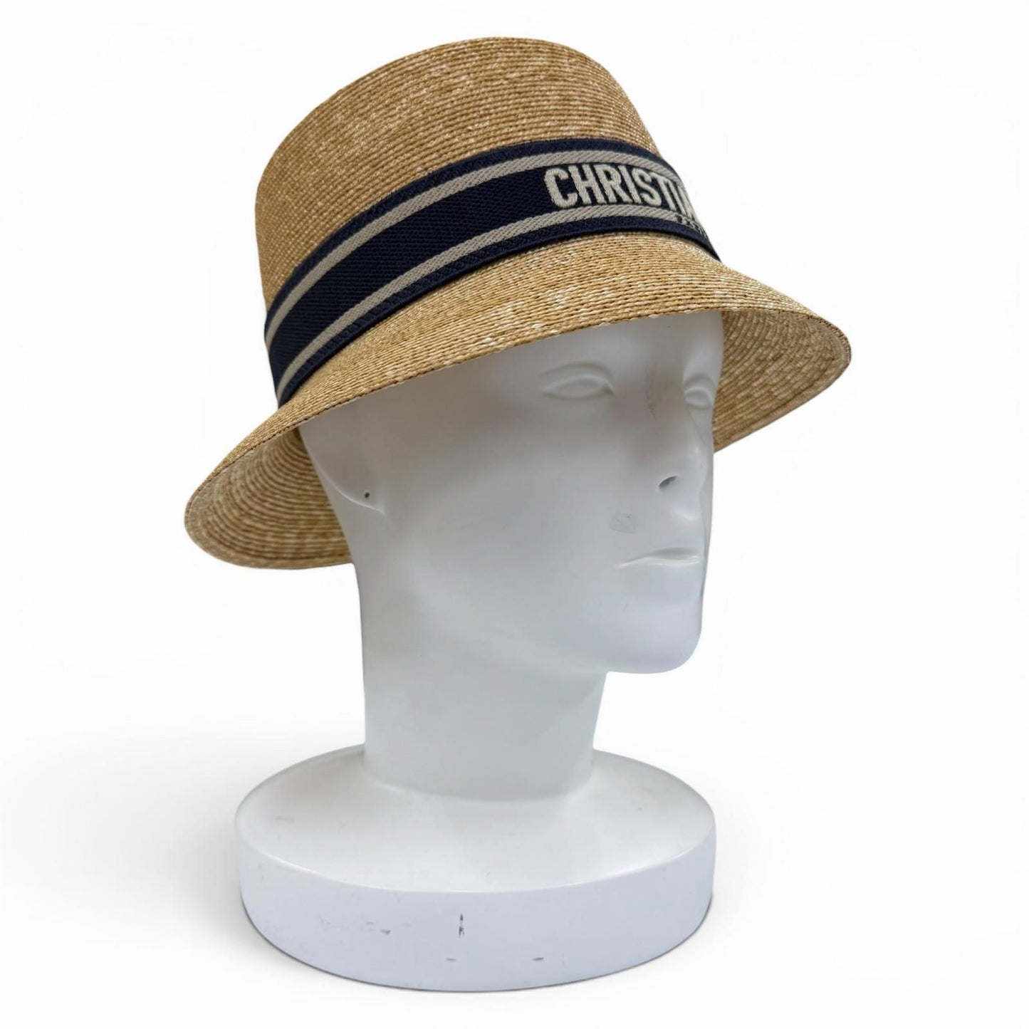 Dior Logo Straw Hat Bucket Hat Beige Navy 56