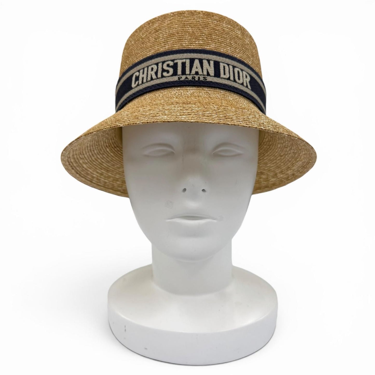Dior Logo Straw Hat Bucket Hat Beige Navy 56 — view 2