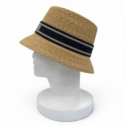 Dior Logo Straw Hat Bucket Hat Beige Navy 56 — view 3