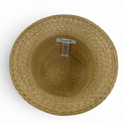 Dior Logo Straw Hat Bucket Hat Beige Navy 56 — view 6