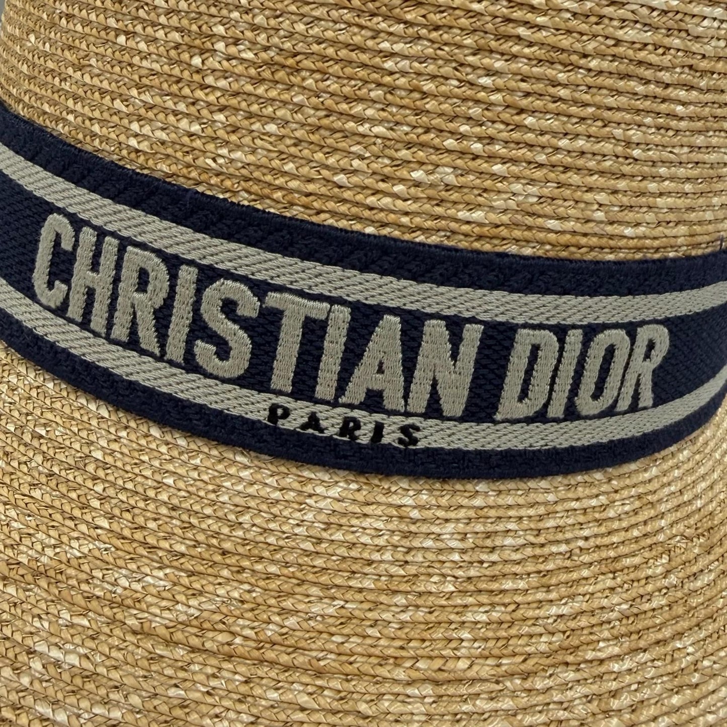 Dior Logo Straw Hat Bucket Hat Beige Navy 56 — view 7