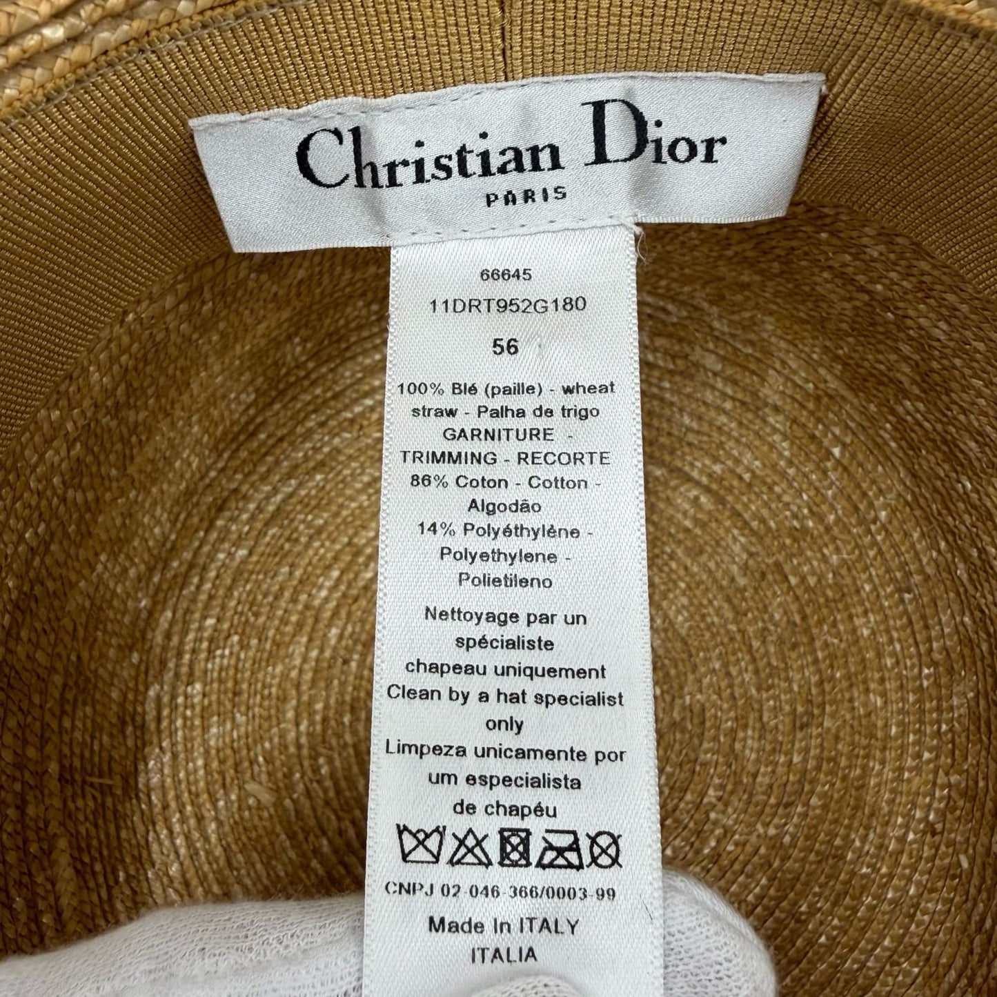 Dior Logo Straw Hat Bucket Hat Beige Navy 56 — view 8