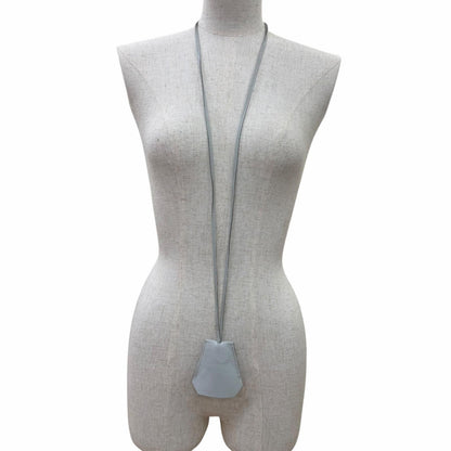 Hermes Vintage Clochette Charm Leather Silver Necklace Light Blue — view 4