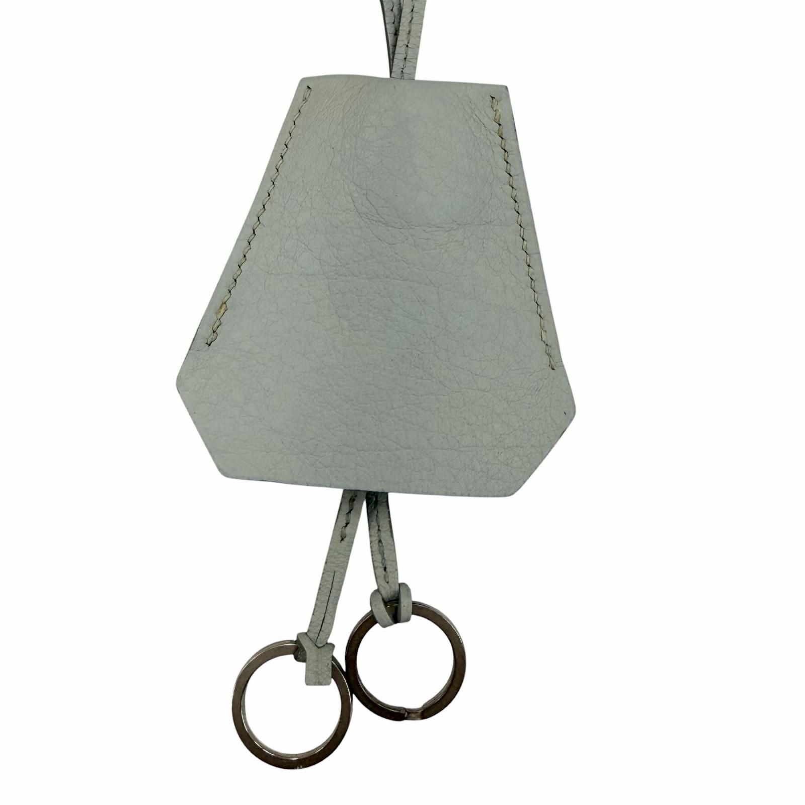 Hermes Vintage Clochette Charm Leather Silver Necklace Light Blue — view 6