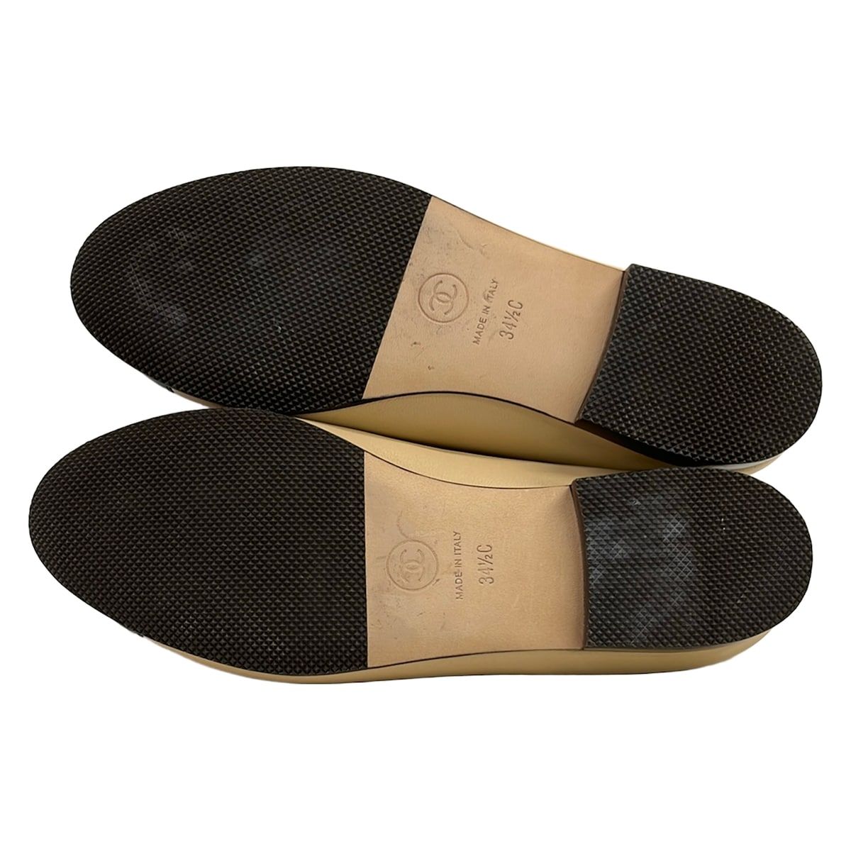 Chanel Flat Shoes 34.5 C Beige Black Ribbon CC Logo Lambskin — view 4