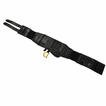 Dior Vintage Logo Saddle Leather Belt Black Gold — view 5