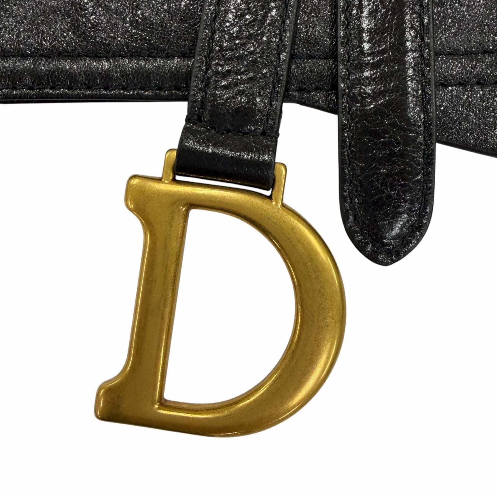 Dior Vintage Logo Saddle Leather Belt Black Gold — view 7