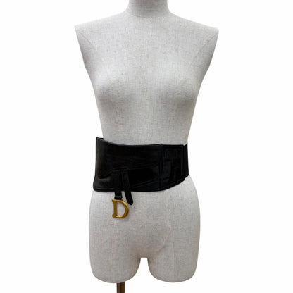Dior Vintage Logo Saddle Leather Belt Black Gold — view 2