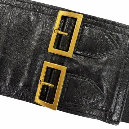 Dior Vintage Logo Saddle Leather Belt Black Gold — view 9