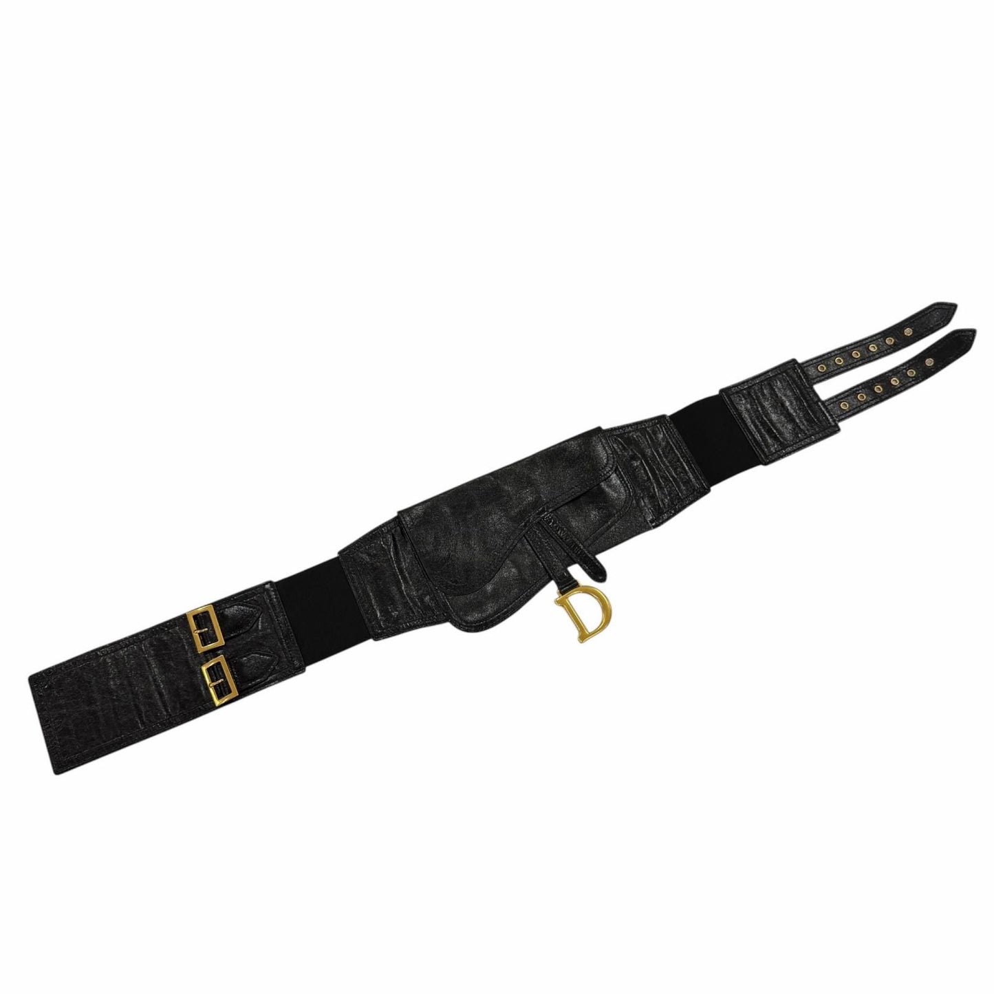 Dior Vintage Logo Saddle Leather Belt Black Gold — view 4