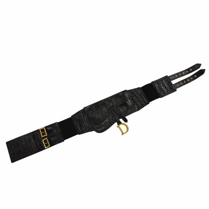 Dior Vintage Logo Saddle Leather Belt Black Gold — view 4