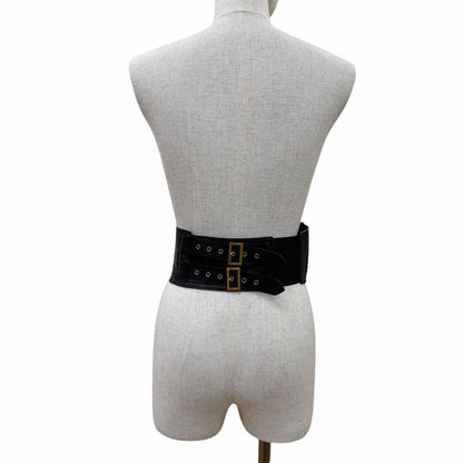 Dior Vintage Logo Saddle Leather Belt Black Gold — view 3