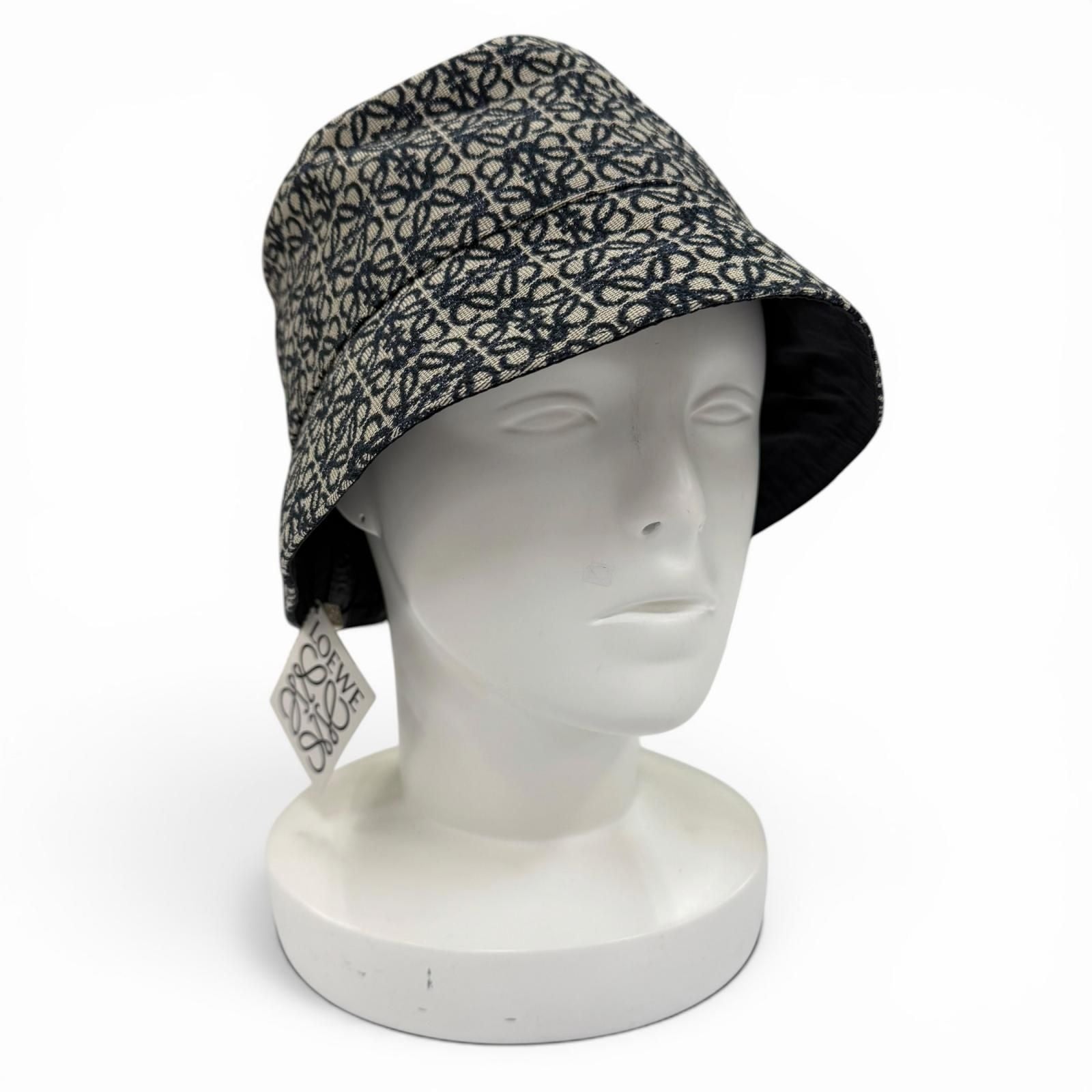 Loewe Cotton Anagram Logo Leather Patch Bucket Hat Navy 58