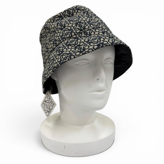 Loewe Cotton Anagram Logo Leather Patch Bucket Hat Navy 58