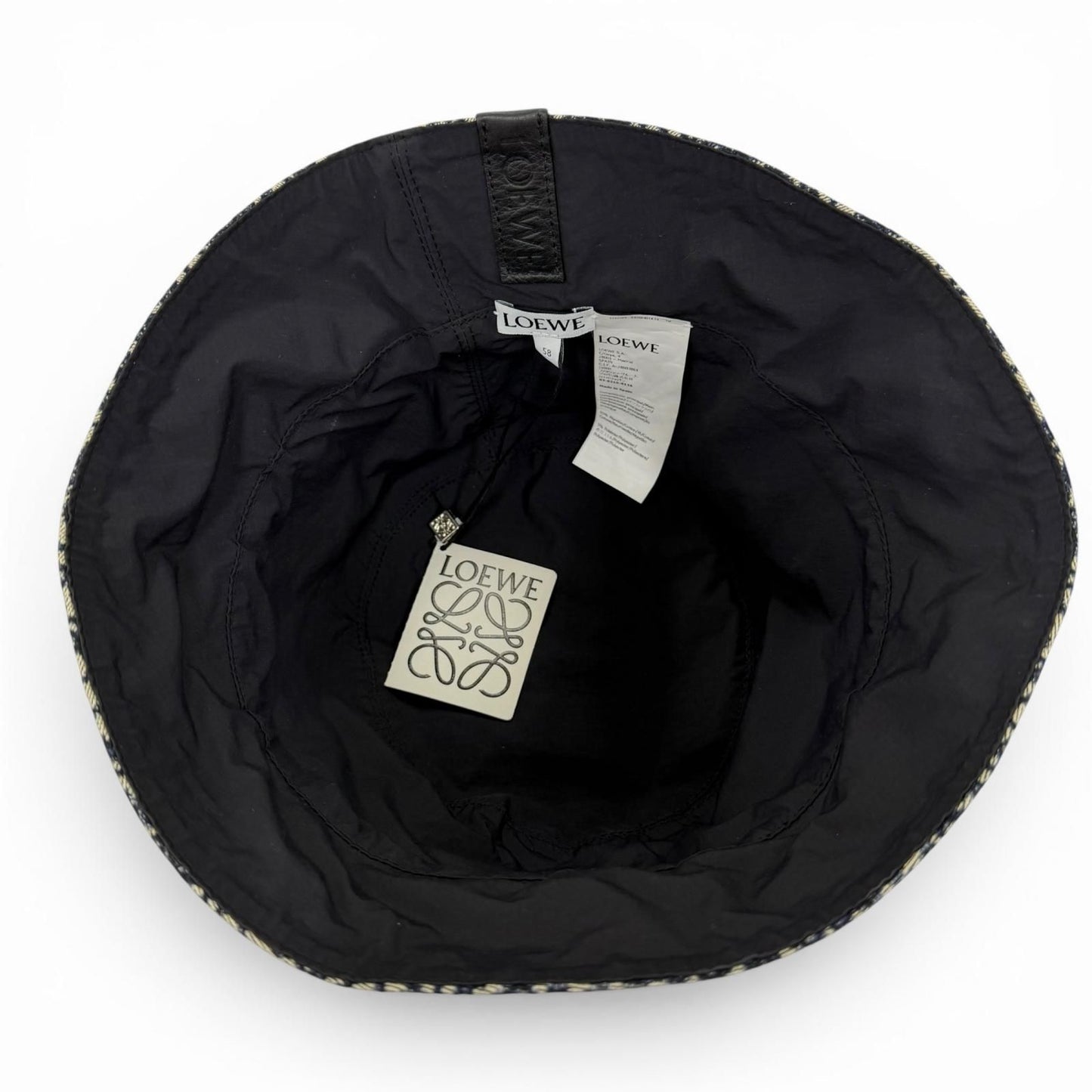 Loewe Cotton Anagram Logo Leather Patch Bucket Hat Navy 58 — view 7