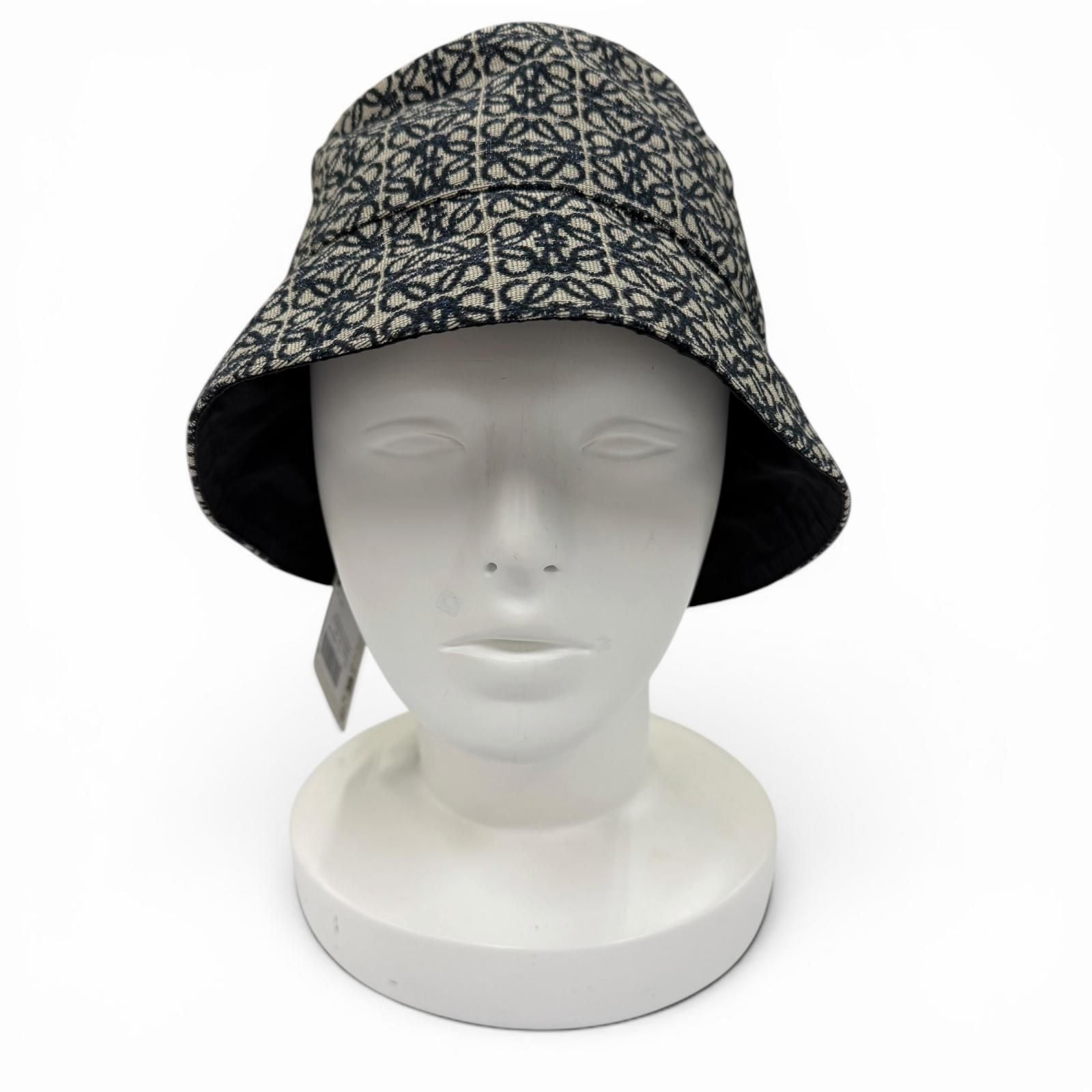 Loewe Cotton Anagram Logo Leather Patch Bucket Hat Navy 58 — view 3
