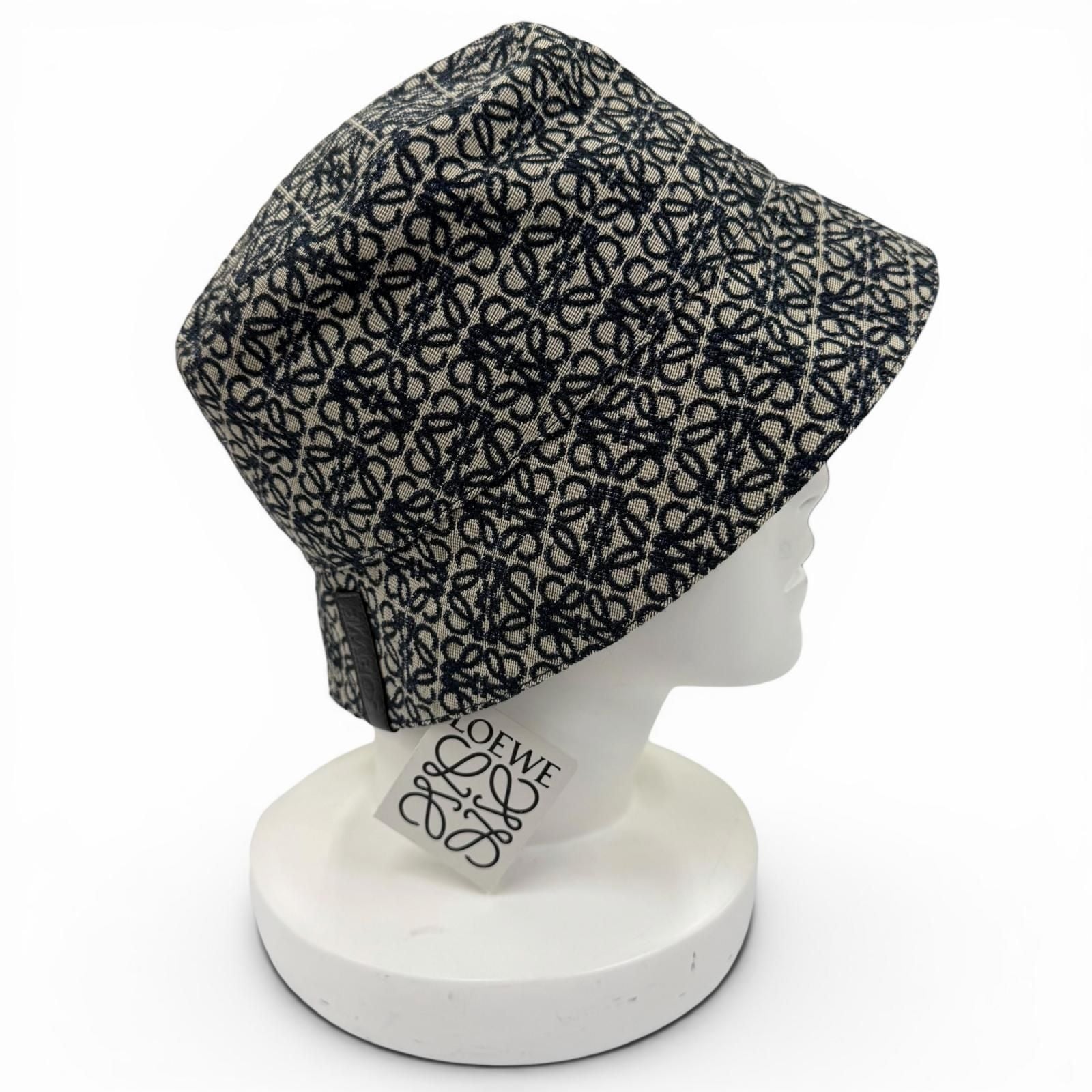 Loewe Cotton Anagram Logo Leather Patch Bucket Hat Navy 58 — view 6