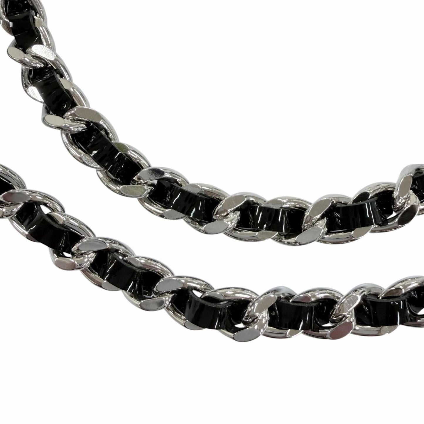 Chanel CC Logo Leather Chain Necklace Choker Silver Black — view 4