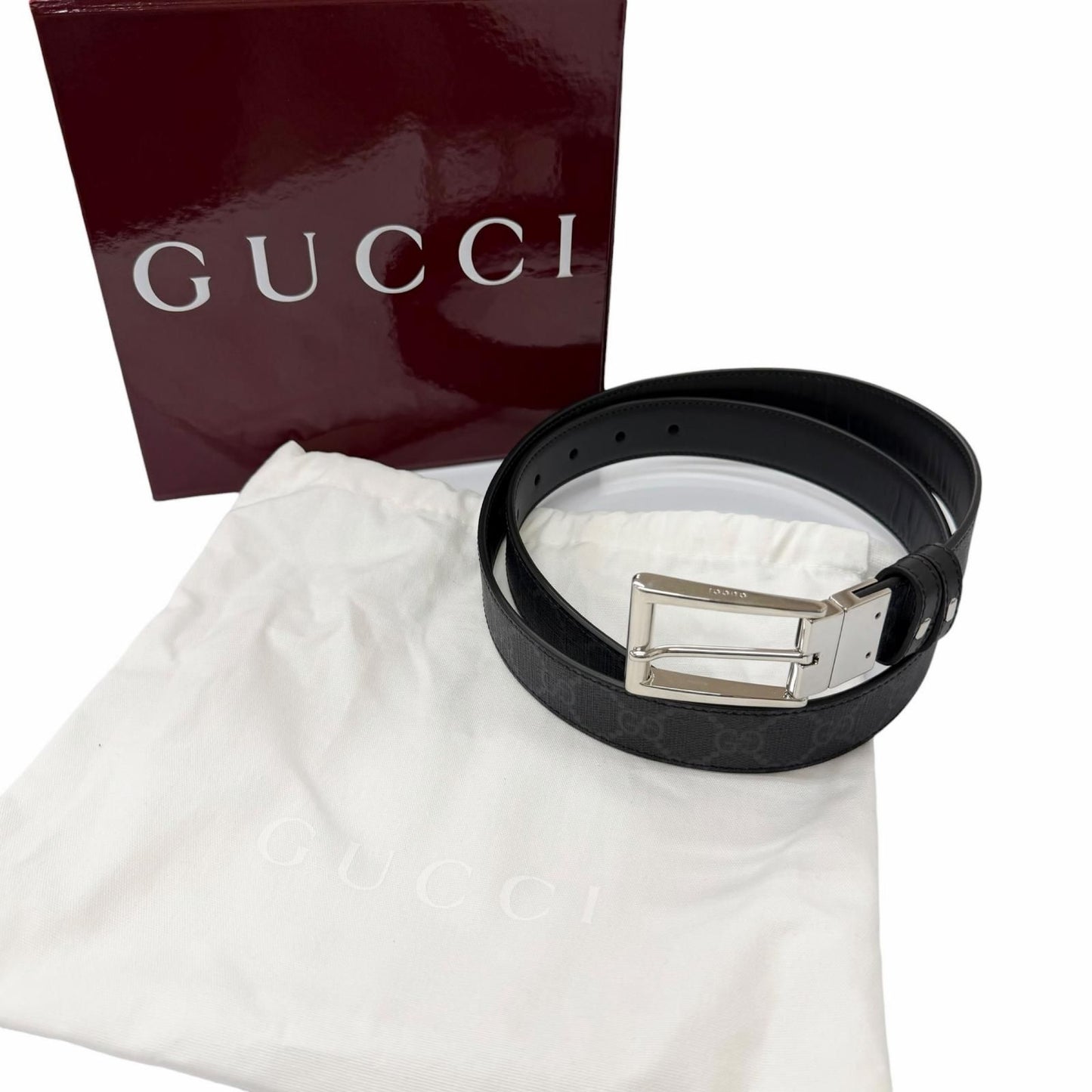 Gucci Leather GG Supreme Canvas Square Buckle Reversible Belt Black 90 36 — view 2