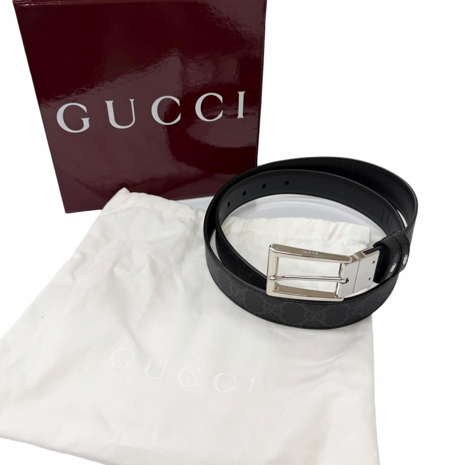 Gucci Leather GG Supreme Canvas Square Buckle Reversible Belt Black 90 36 — view 2