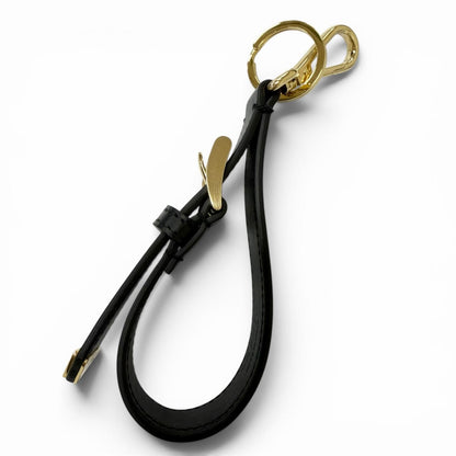 Prada Leather Triangle Logo Plate Bag Charm Key Holder Black — view 4
