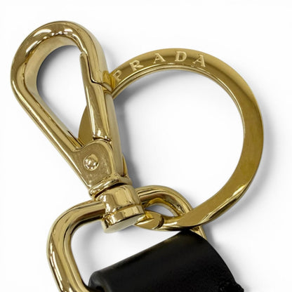 Prada Leather Triangle Logo Plate Bag Charm Key Holder Black — view 6