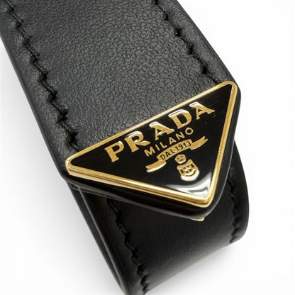 Prada Leather Triangle Logo Plate Bag Charm Key Holder Black — view 5