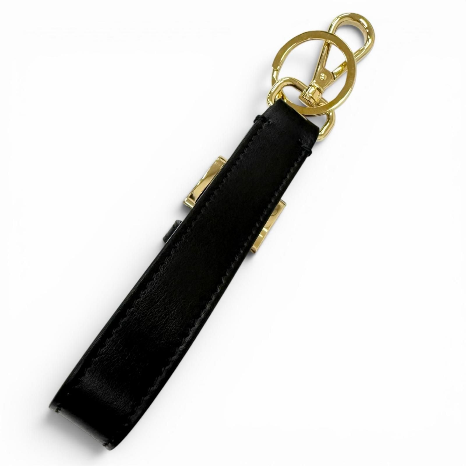 Prada Leather Triangle Logo Plate Bag Charm Key Holder Black — view 3