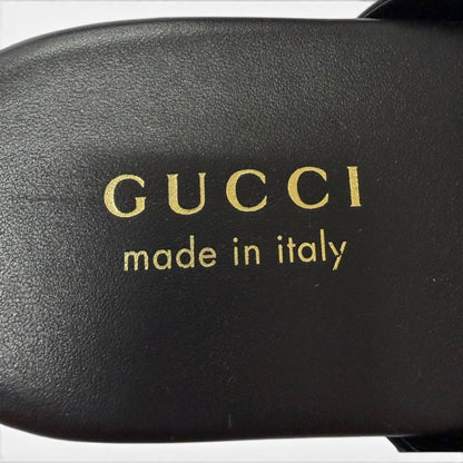 Gucci Leather Horsebit Gold Flat Shoes Sandals Black 9 — view 7