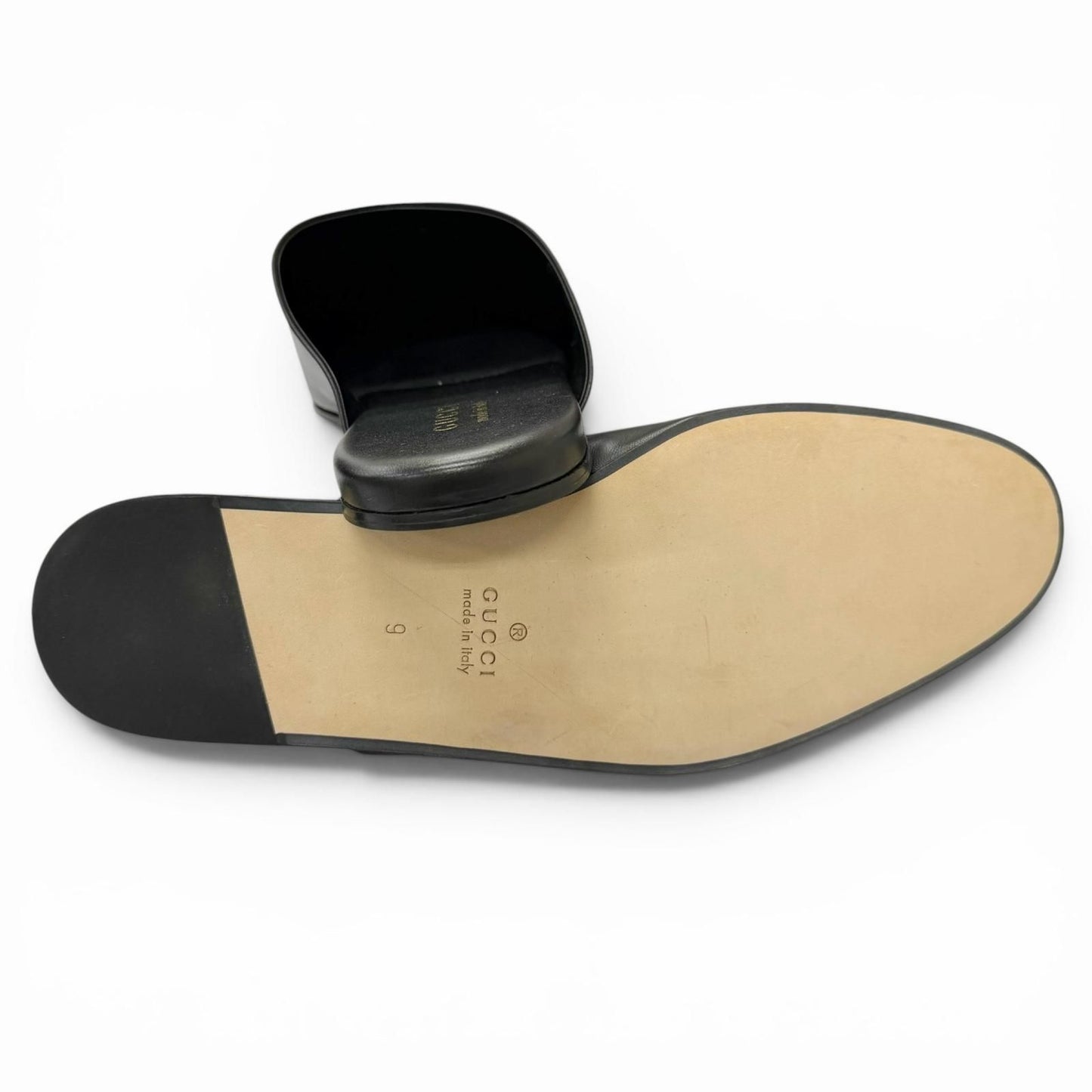 Gucci Leather Horsebit Gold Flat Shoes Sandals Black 9 — view 5