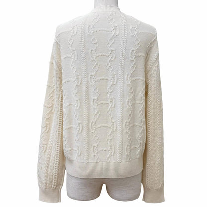 Hermes Morning Walk Wool Cashmere Blend Logo Buttoned Crew Neck Knit Cardigan — view 4
