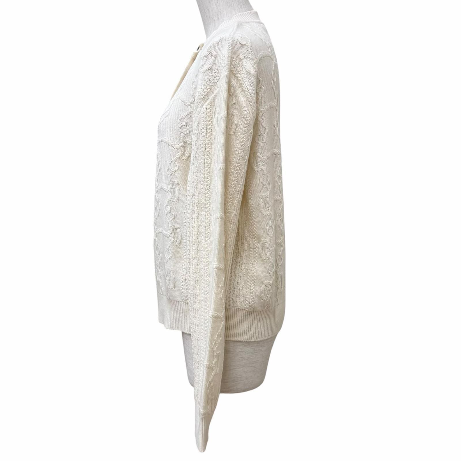 Hermes Morning Walk Wool Cashmere Blend Logo Buttoned Crew Neck Knit Cardigan — view 3