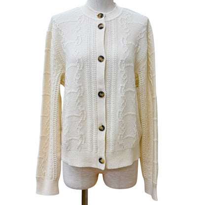 Hermes Morning Walk Wool Cashmere Blend Logo Buttoned Crew Neck Knit Cardigan