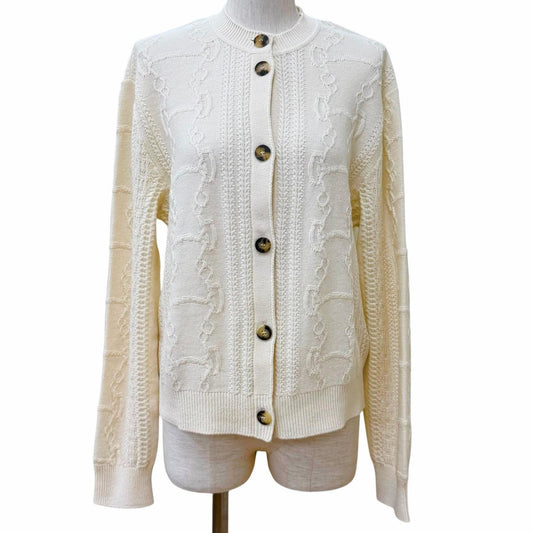 Hermes Morning Walk Wool Cashmere Blend Logo Buttoned Crew Neck Knit Cardigan