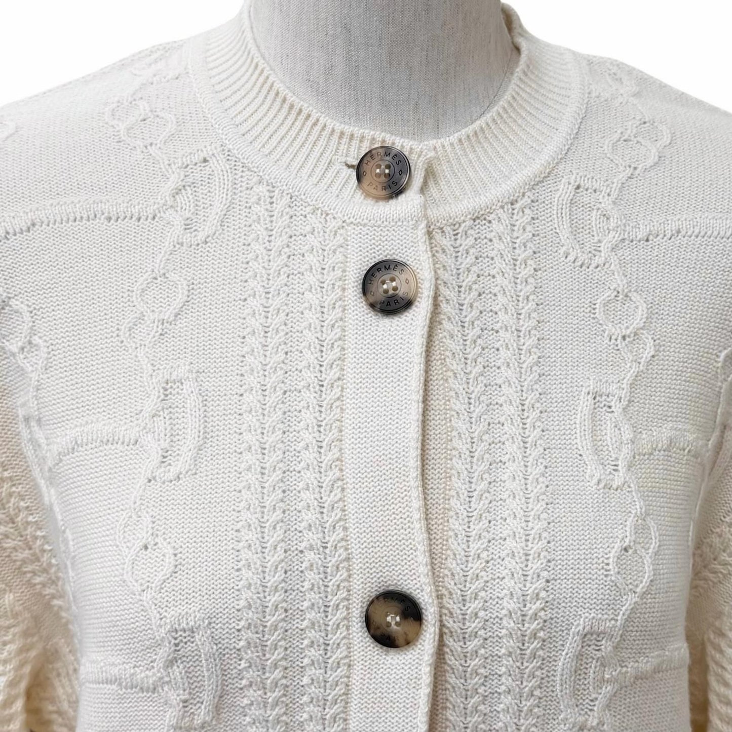 Hermes Morning Walk Wool Cashmere Blend Logo Buttoned Crew Neck Knit Cardigan — view 5