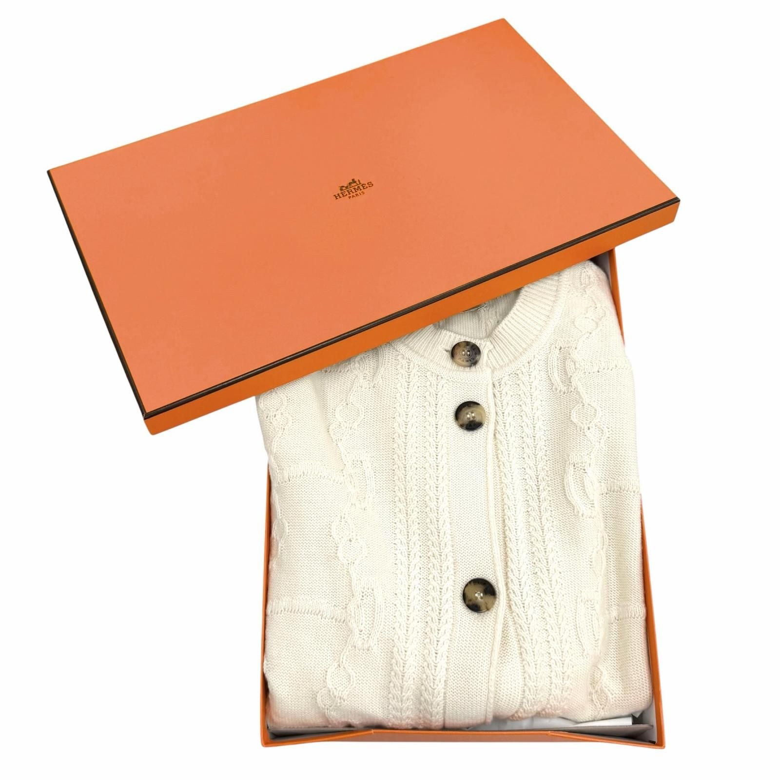 Hermes Morning Walk Wool Cashmere Blend Logo Buttoned Crew Neck Knit Cardigan — view 2