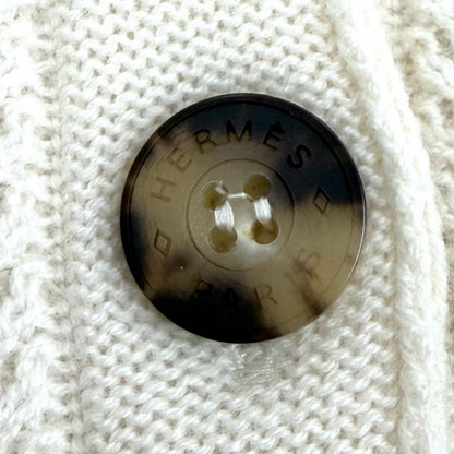 Hermes Morning Walk Wool Cashmere Blend Logo Buttoned Crew Neck Knit Cardigan — view 6
