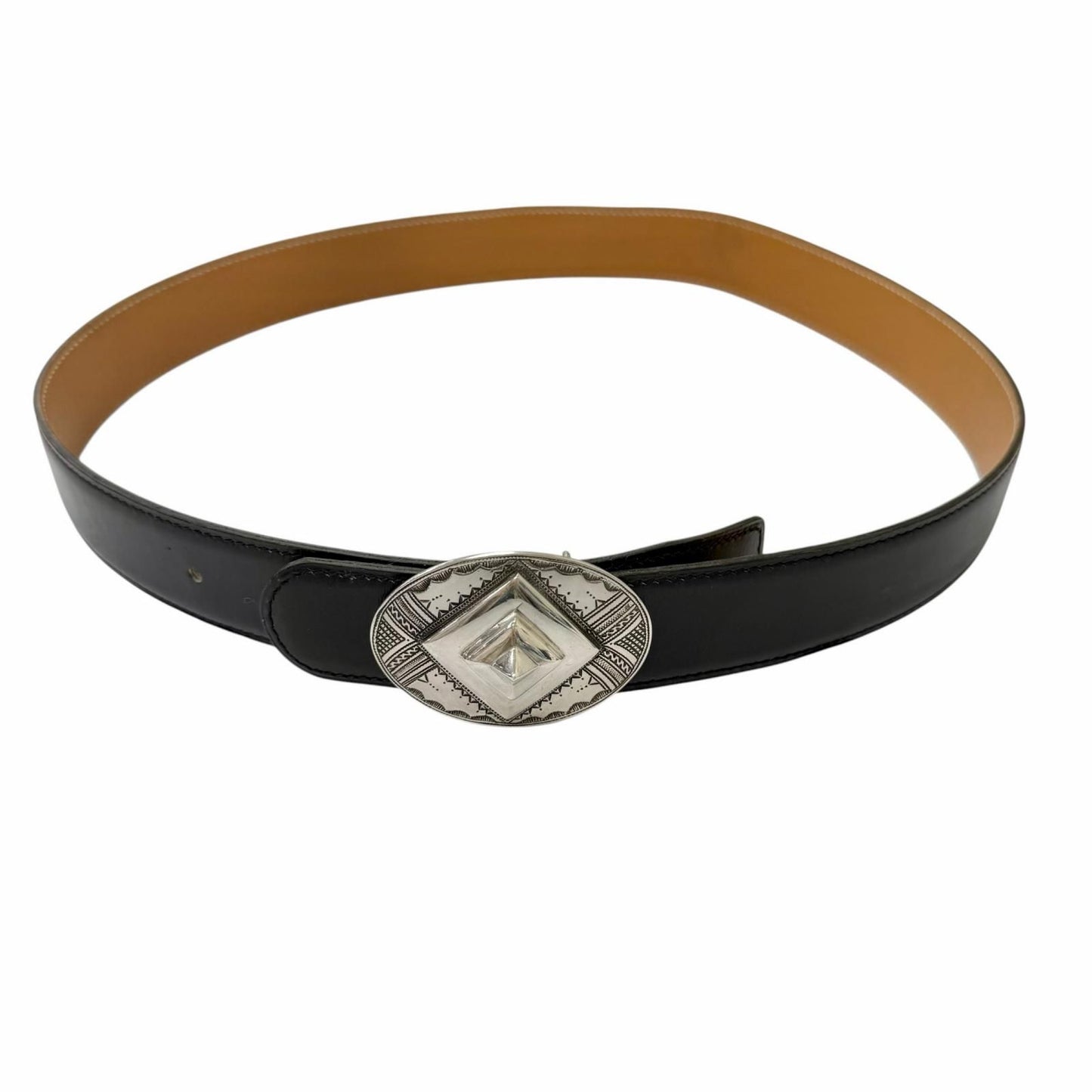 Hermes Toareg Silver Buckle Leather Belt Black 75 — view 4