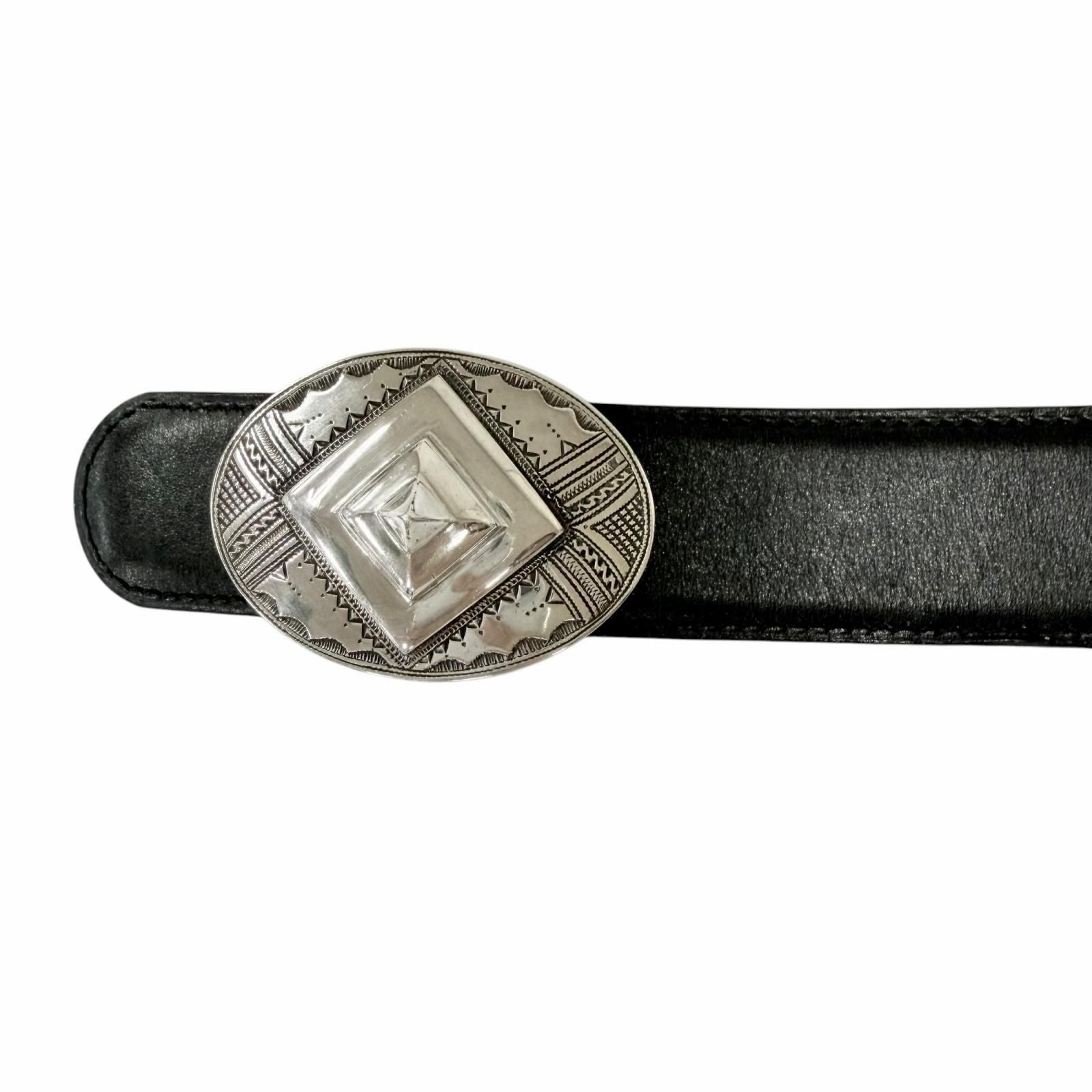 Hermes Toareg Silver Buckle Leather Belt Black 75 — view 6