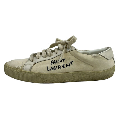 Saint Laurent Paris Sneakers 38 Ivory White Distressed Leather